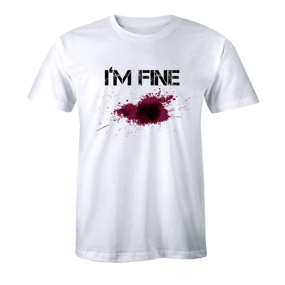 Im Fine Sarcastic Zombie Slash Graphic Tee Bloody Wound  Party Shirt